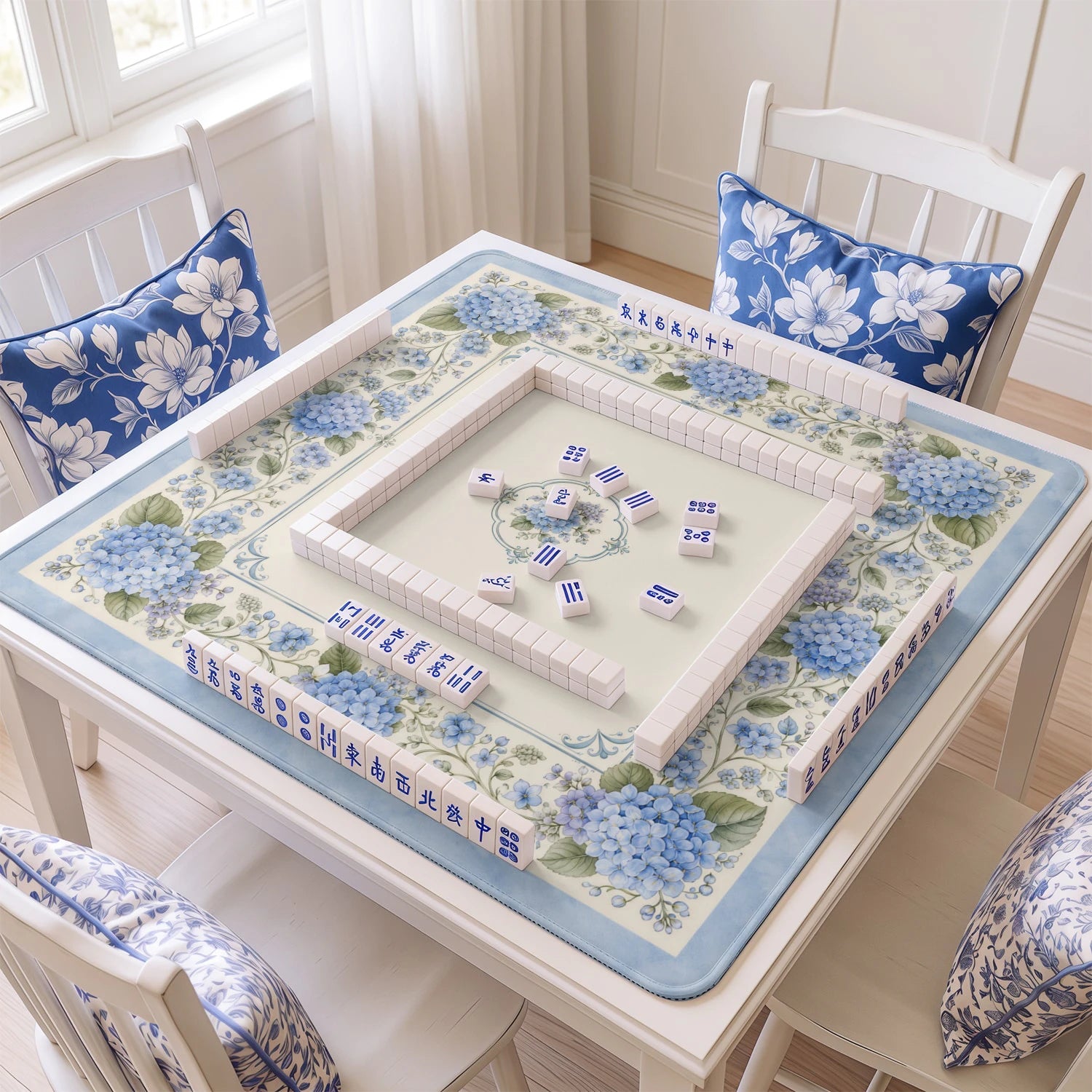 Blue Cottage Hydrangea Mahjong Mat - Mahjong Mat