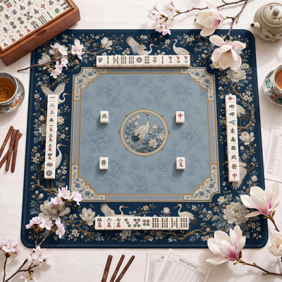 Blue Crane Mahjong Mat - Mah Jongg Table Mat