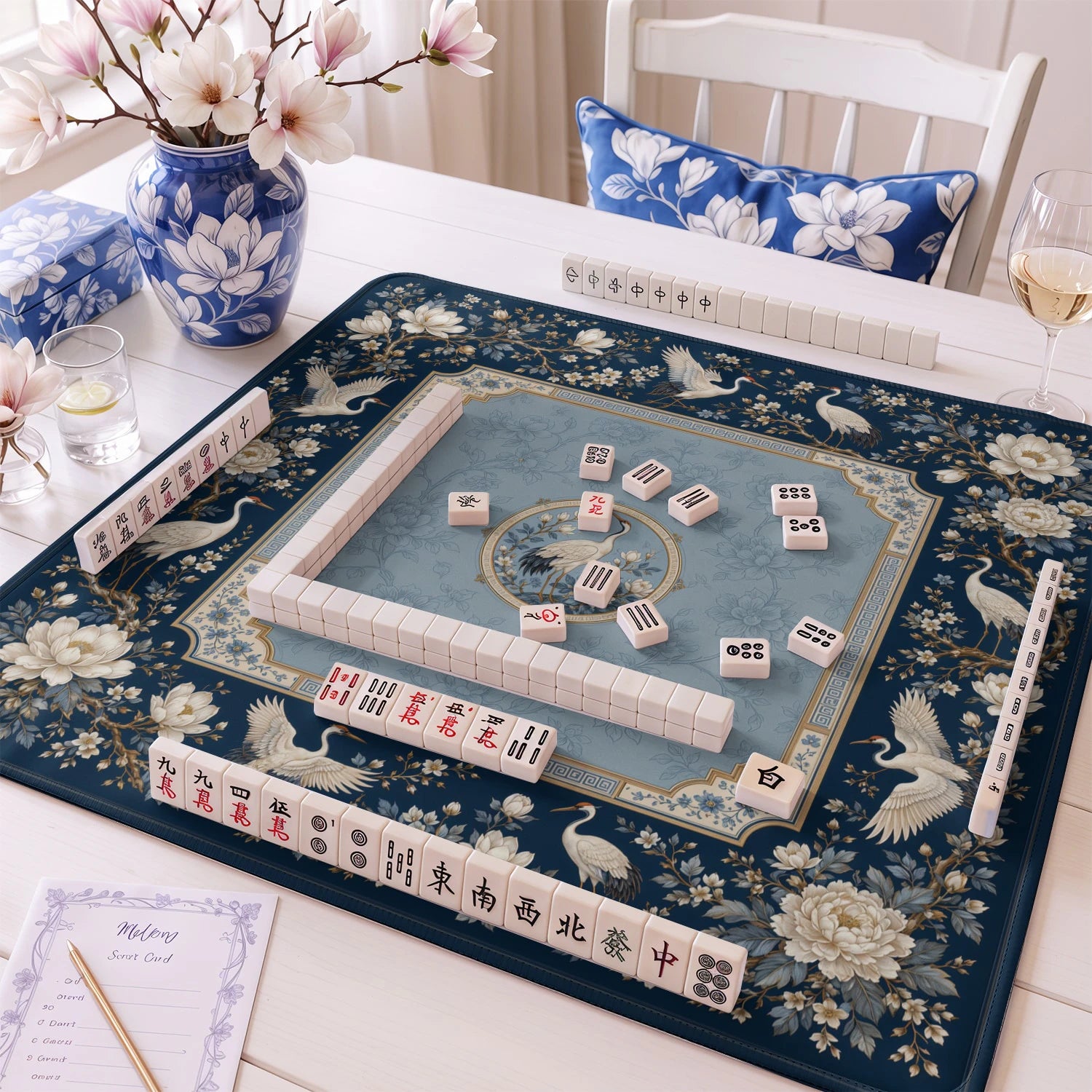 Blue Crane mahjong mat – M (60x60 cm) and L (81x81 cm) sizes