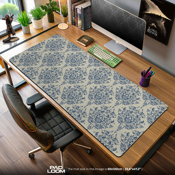 Blue Damask Mouse Pad, Classic Baroque Floral Gaming Desk Mat