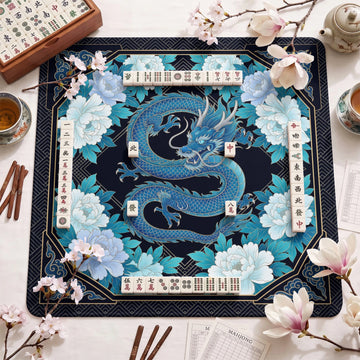Blue Dragon Peony Mahjong Mat – neoprene mah jongg table mat