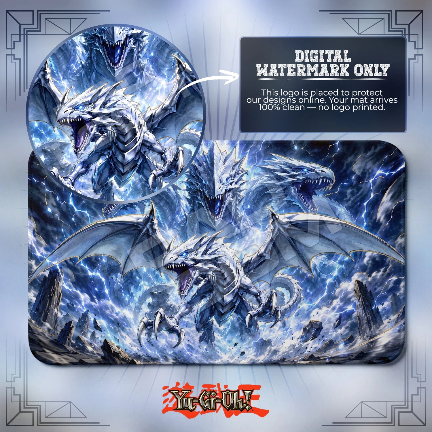 Blue-Eyes Ultimate artwork close-up on Yugioh playmat