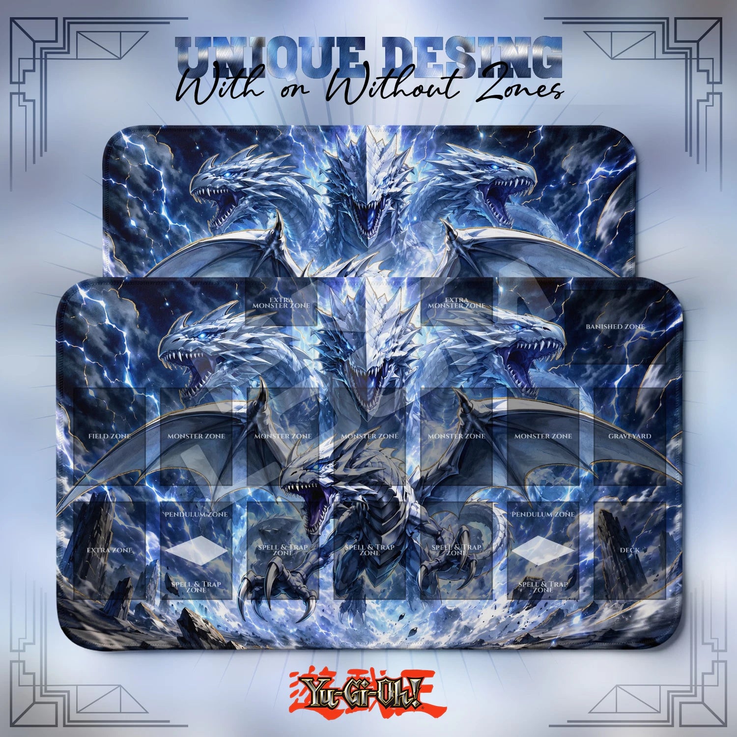 Blue-Eyes Ultimate Playmat – With Zones and Without Zones layouts compared