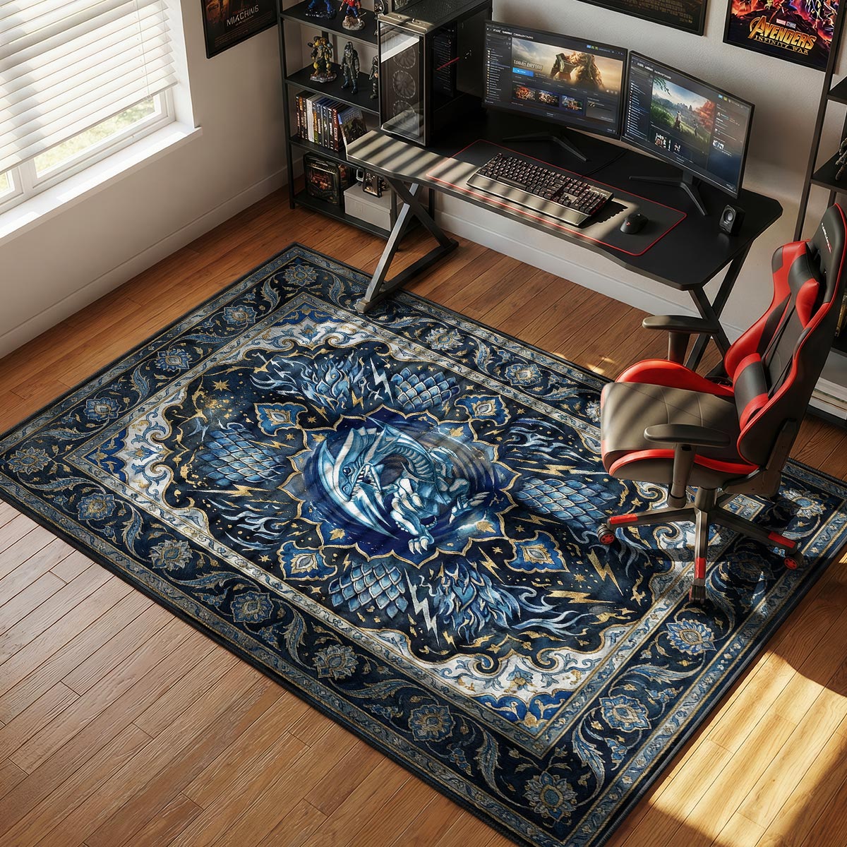 Smite Rama Rugs Blue-Eyes White Dragon Storm Rug - Yu-Gi-Oh! Chair Mat – Padloom