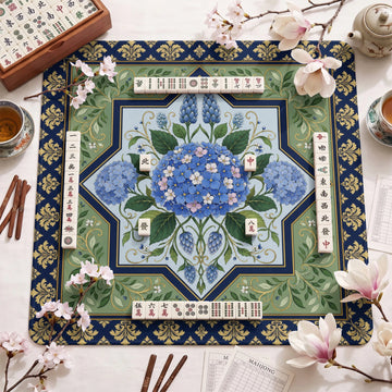 Blue Hydrangea Mahjong Mat – neoprene mah jongg table mat