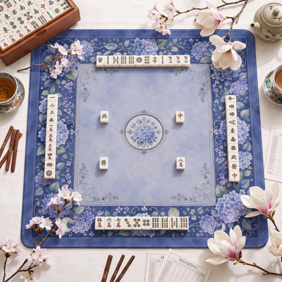 Blue Hydrangea Mahjong-Matte - Mah-Jongg Tischmatte