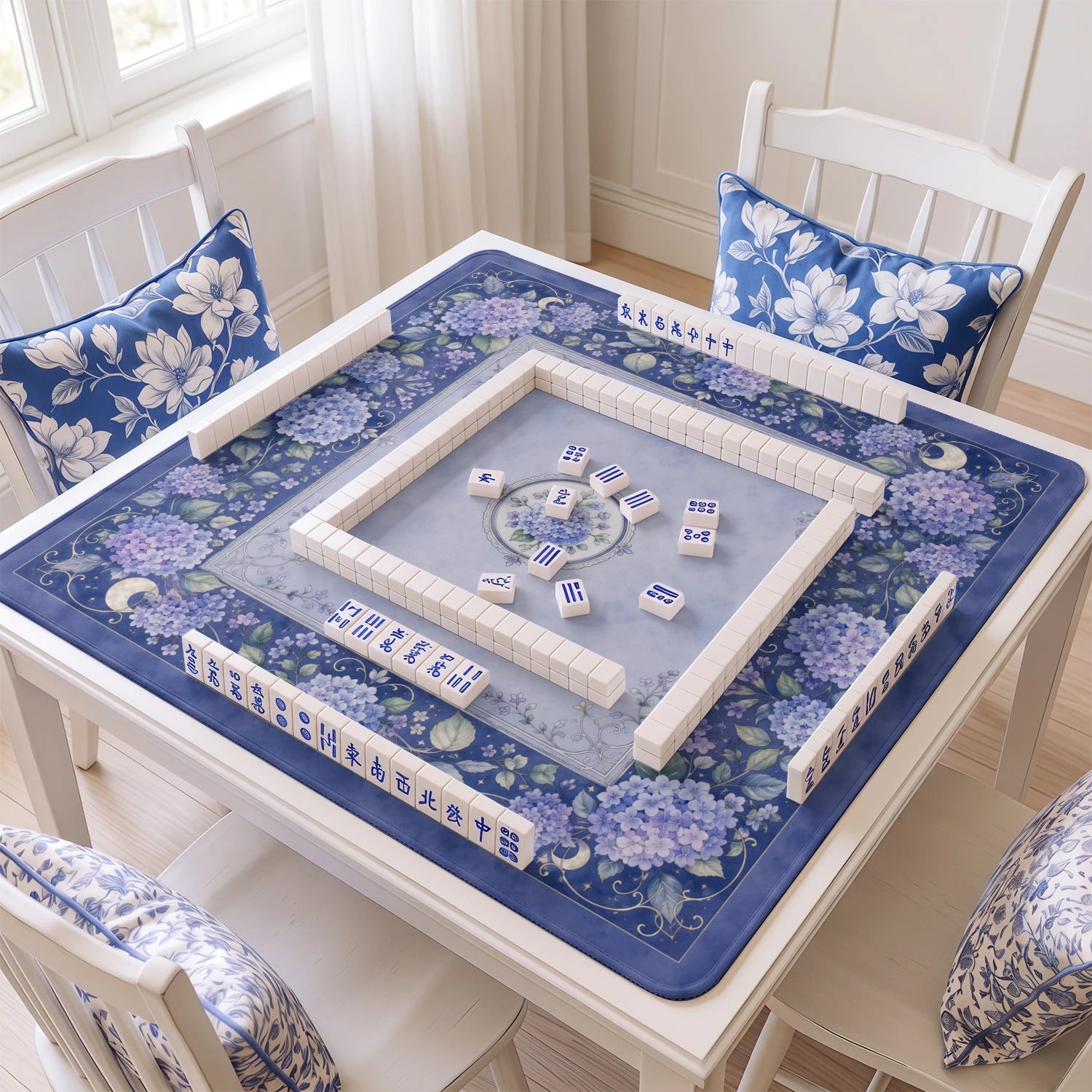 Blue Hydrangea Mahjong Mat - Mah Jongg Table Mat