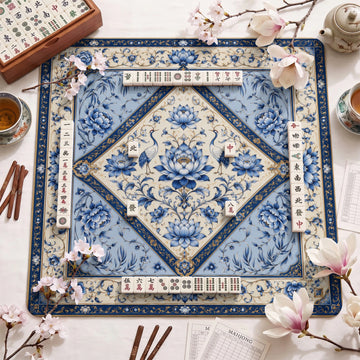 Blue Lotus Crane Mahjong Mat – neoprene mah jongg table mat