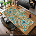 Blue Lotus Emblem Mouse Pad, Ornate Floral Gaming Desk Mat Padloom