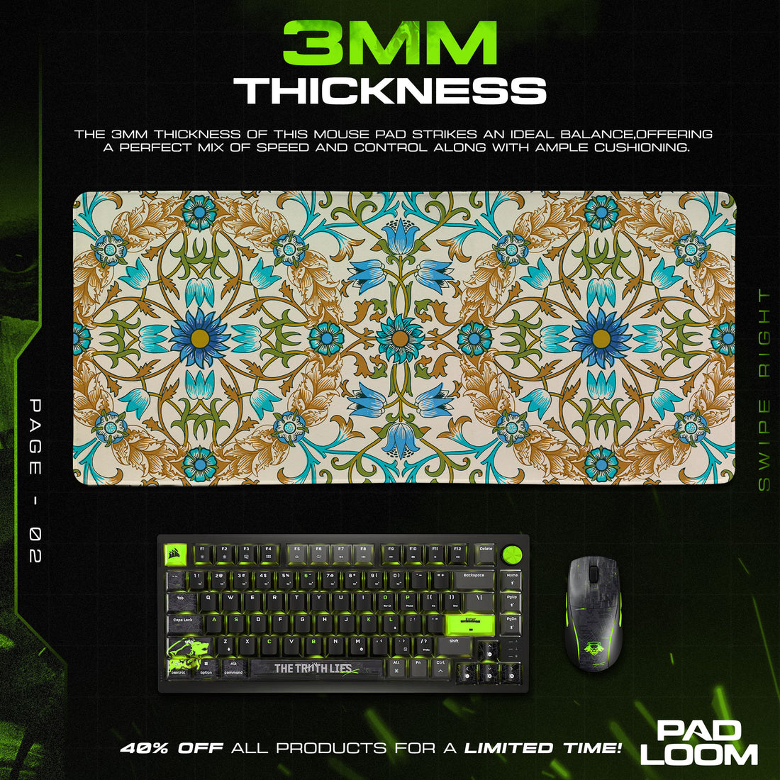Blue Lotus Emblem Mouse Pad, Ornate Floral Gaming Desk Mat