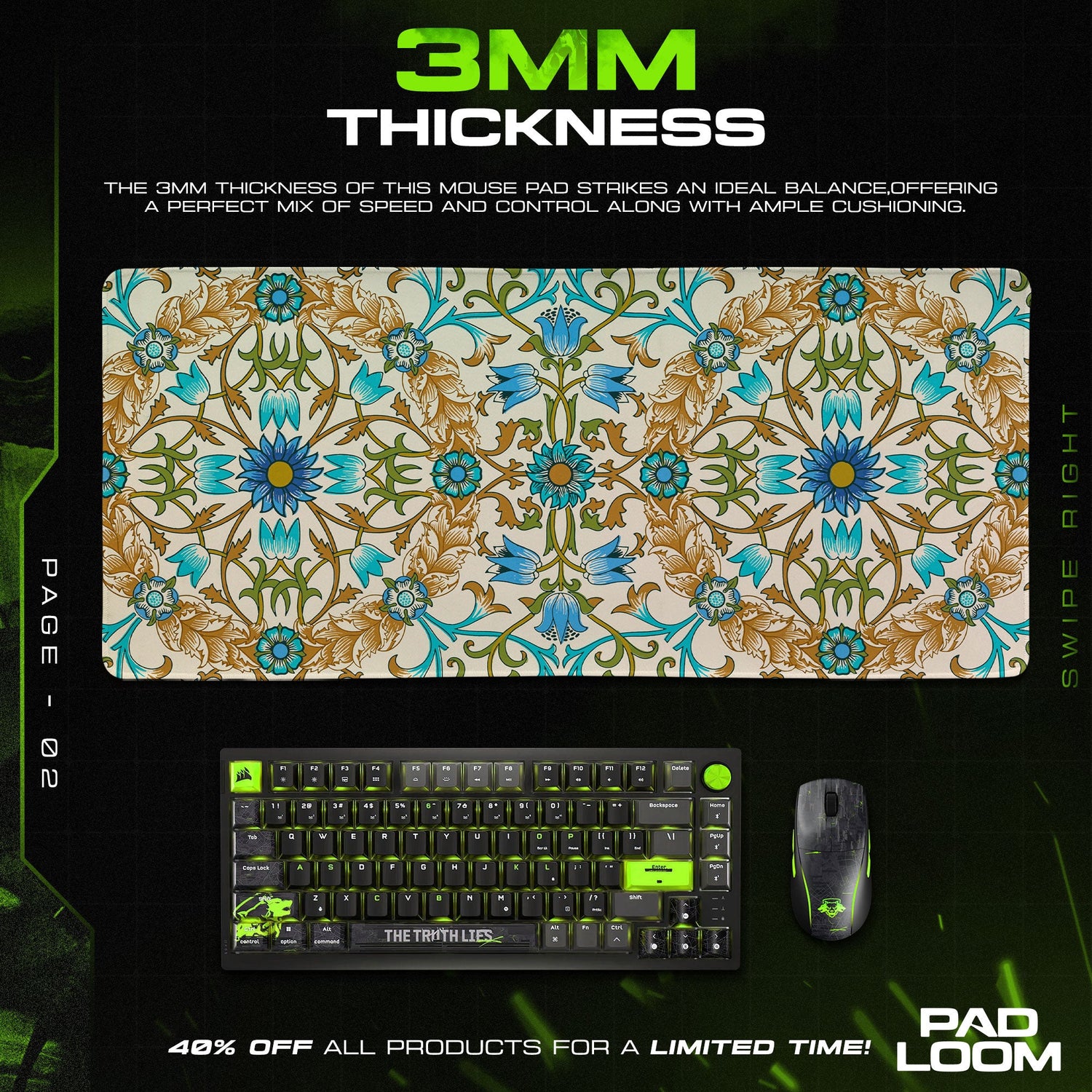 Blue Lotus Emblem Mouse Pad, Ornate Floral Gaming Desk Mat Padloom