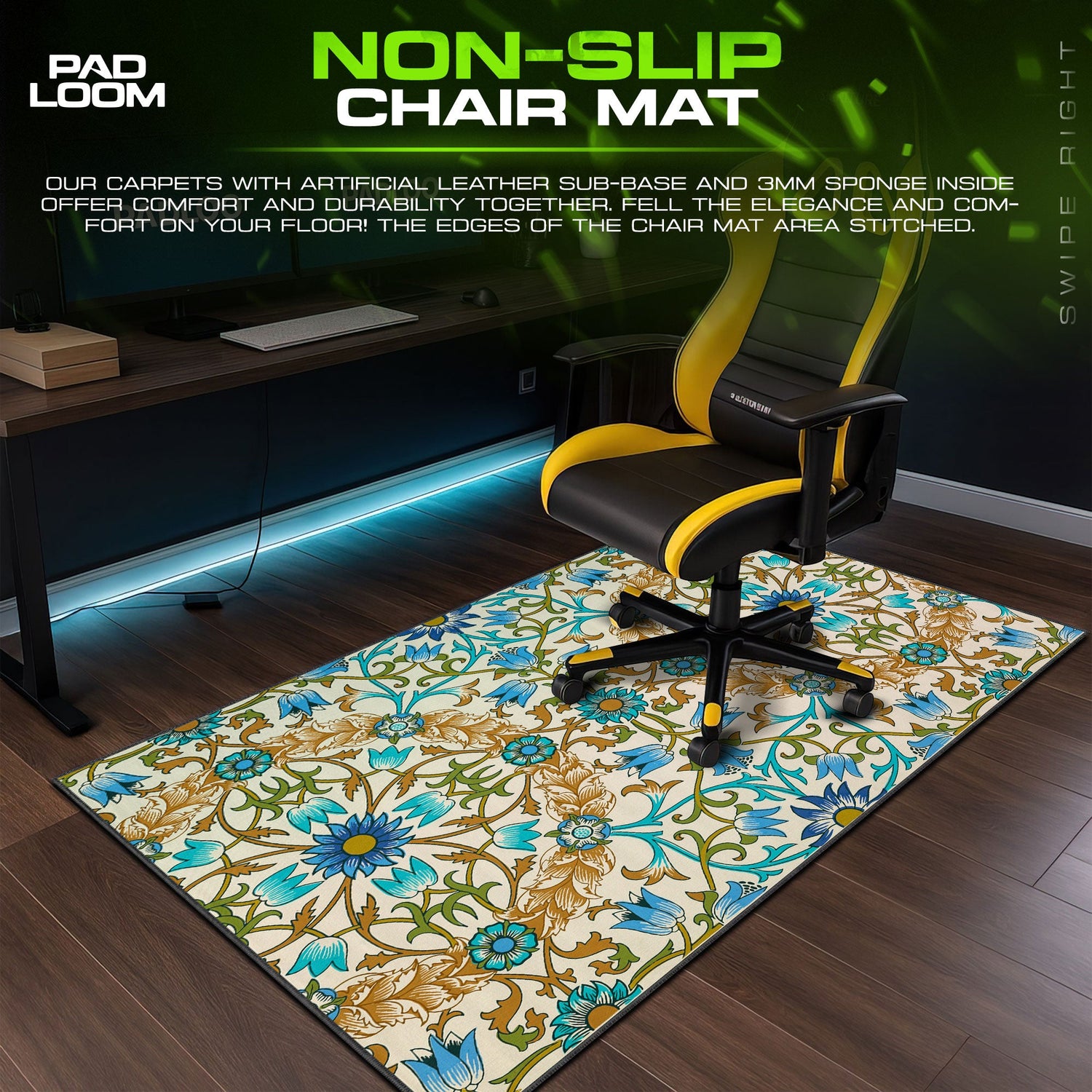 Blue Lotus Emblem Mouse Pad, Ornate Floral Gaming Desk Mat Padloom
