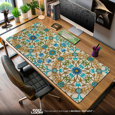 Blaues Lotus Emblem Mauspad, verzierte florale Gaming Schreibtischmatte