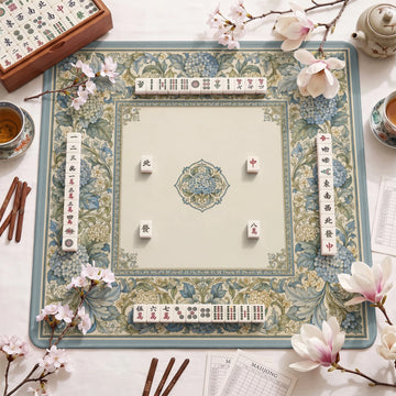 Blue Morris Hydrangea Mahjong Mat - Mah Jongg Mat
