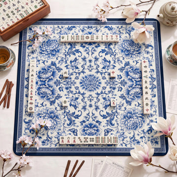 Blue Peony Chinoiserie Mahjong Mat - Mah Jongg Mat