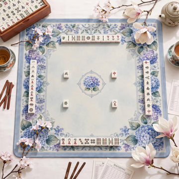 Blue Porcelain Hydrangea Mahjong Mat - Mahjong