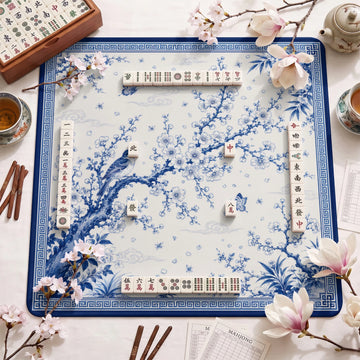 Blue Songbird Chinoiserie Mahjong Mat - Mah Jongg Mat