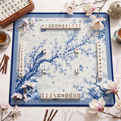 Blue Songbird Chinoiserie Mahjong-Matte - Mah-Jongg Matte