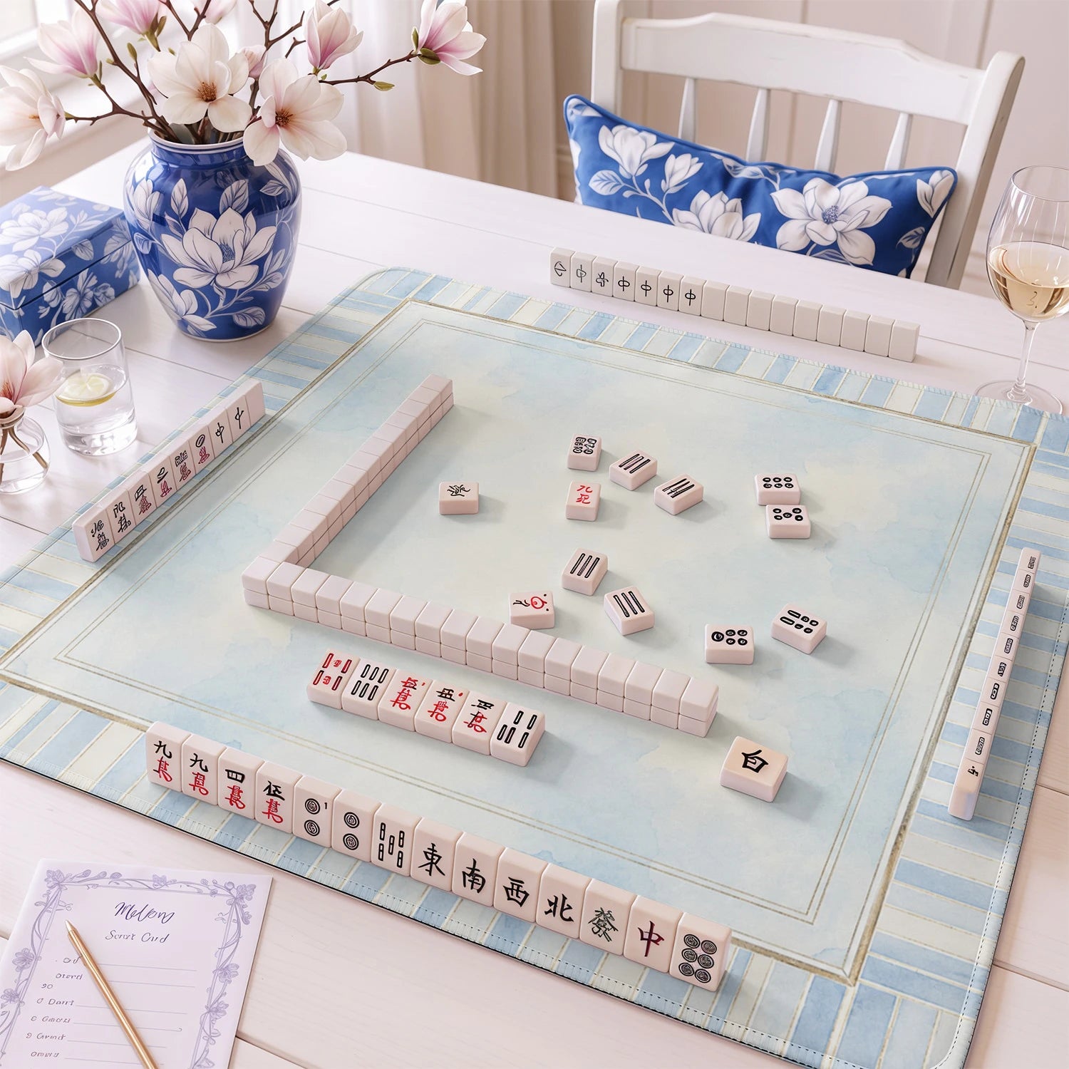 Blue Stripe mahjong mat – M (60x60 cm) and L (81x81 cm) sizes
