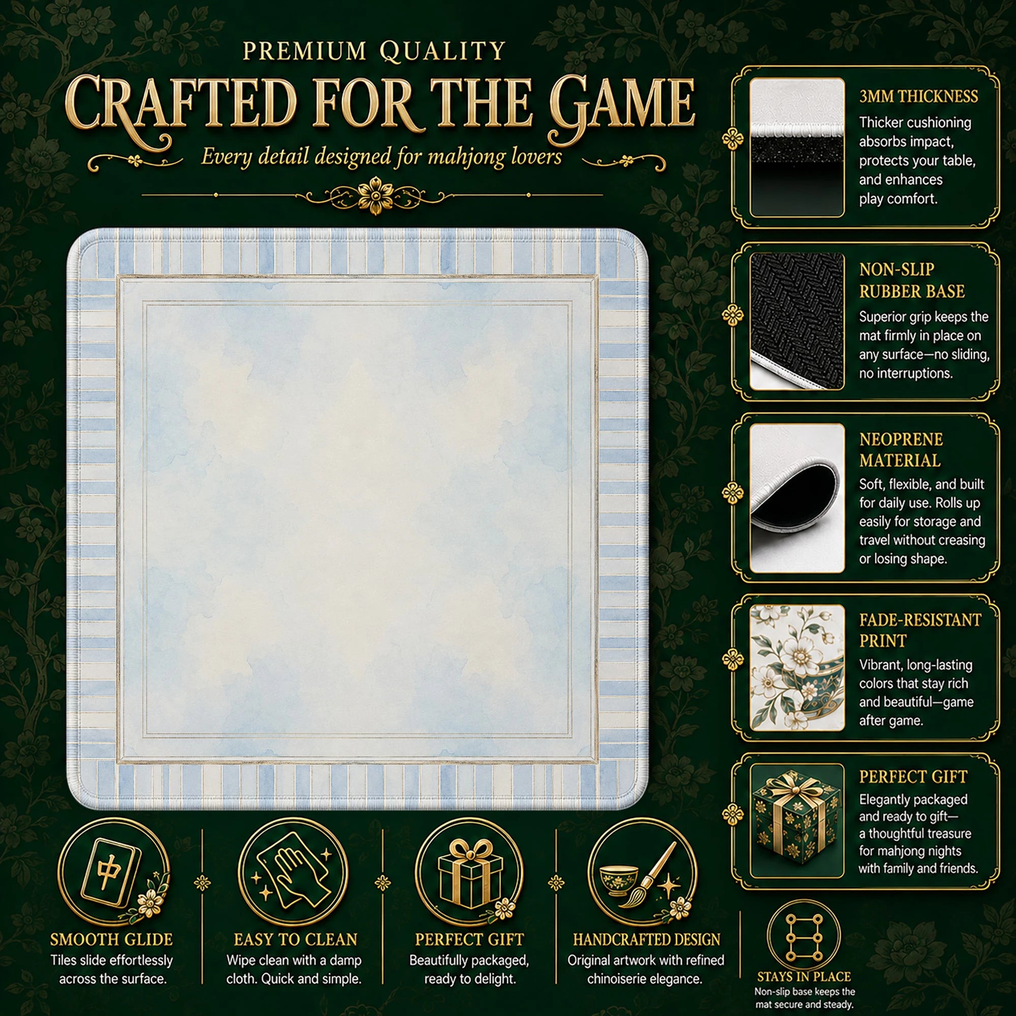 Blue Stripe Mahjong Mat – neoprene mah jongg table mat