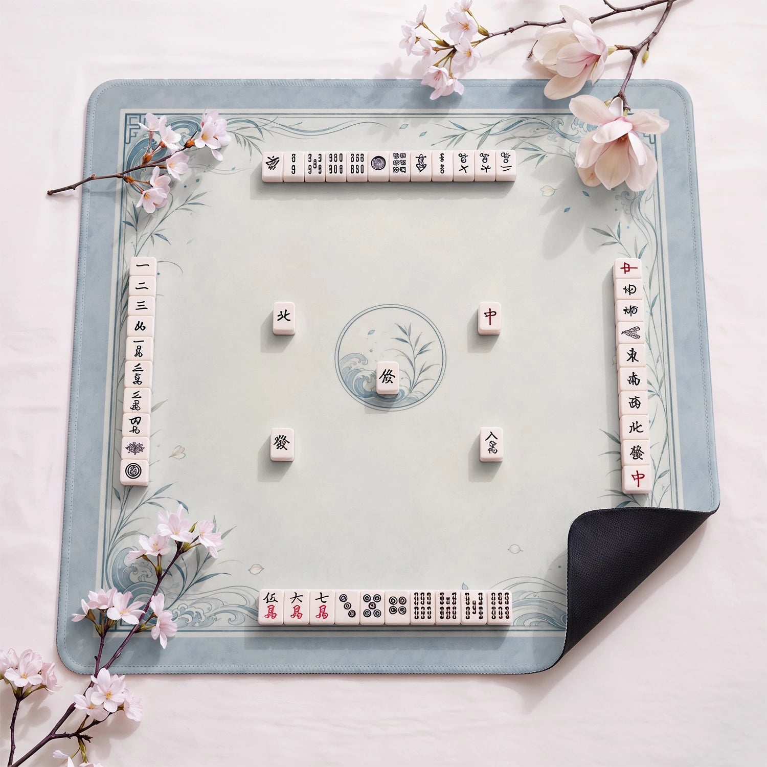Blue Wave Chinoiserie Mahjong Mat - Mahjong
