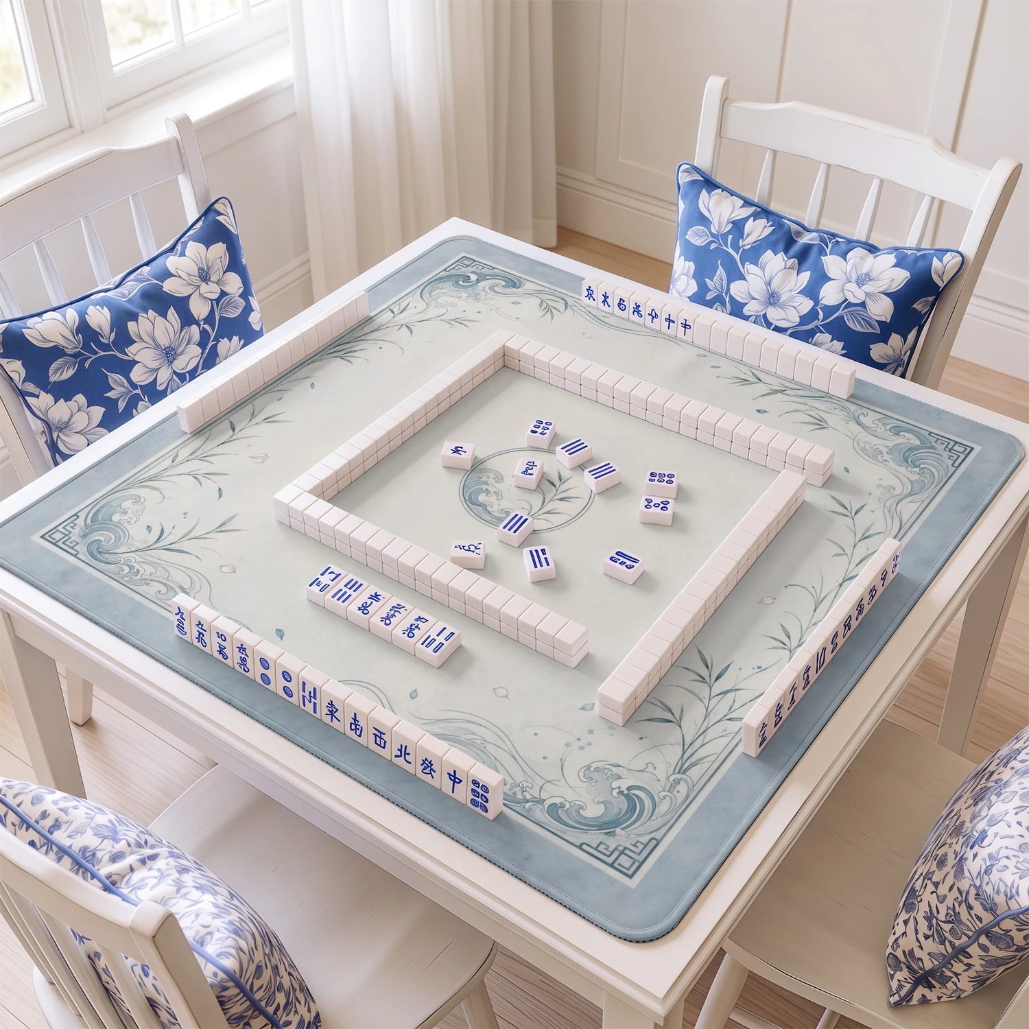 Blue Wave Chinoiserie Mahjong Mat - Mahjong