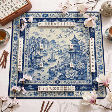 Blue Willow Mahjong Mat – neoprene mah jongg table mat