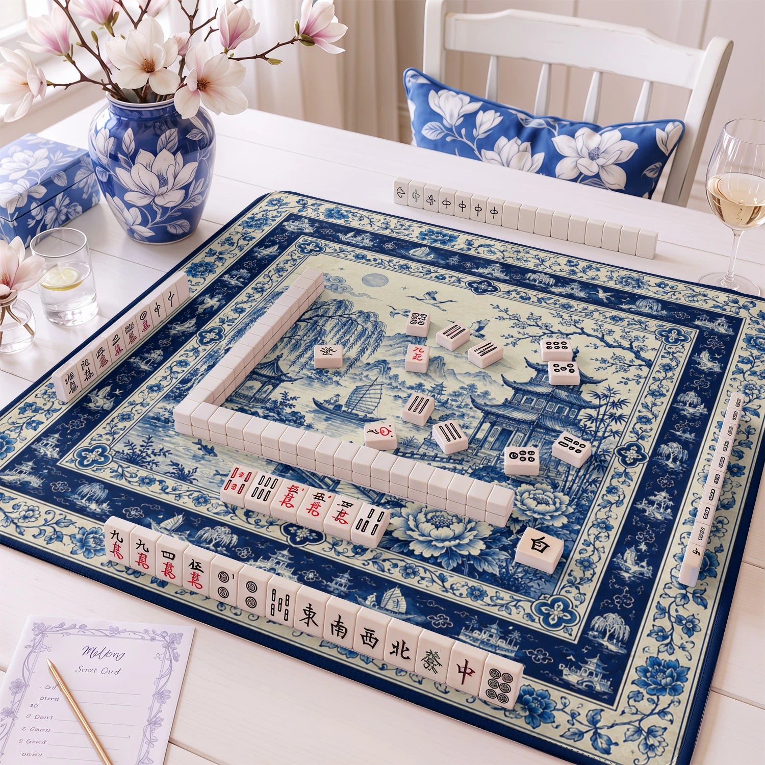 Blue Willow mahjong mat – M (60x60 cm) and L (81x81 cm) sizes