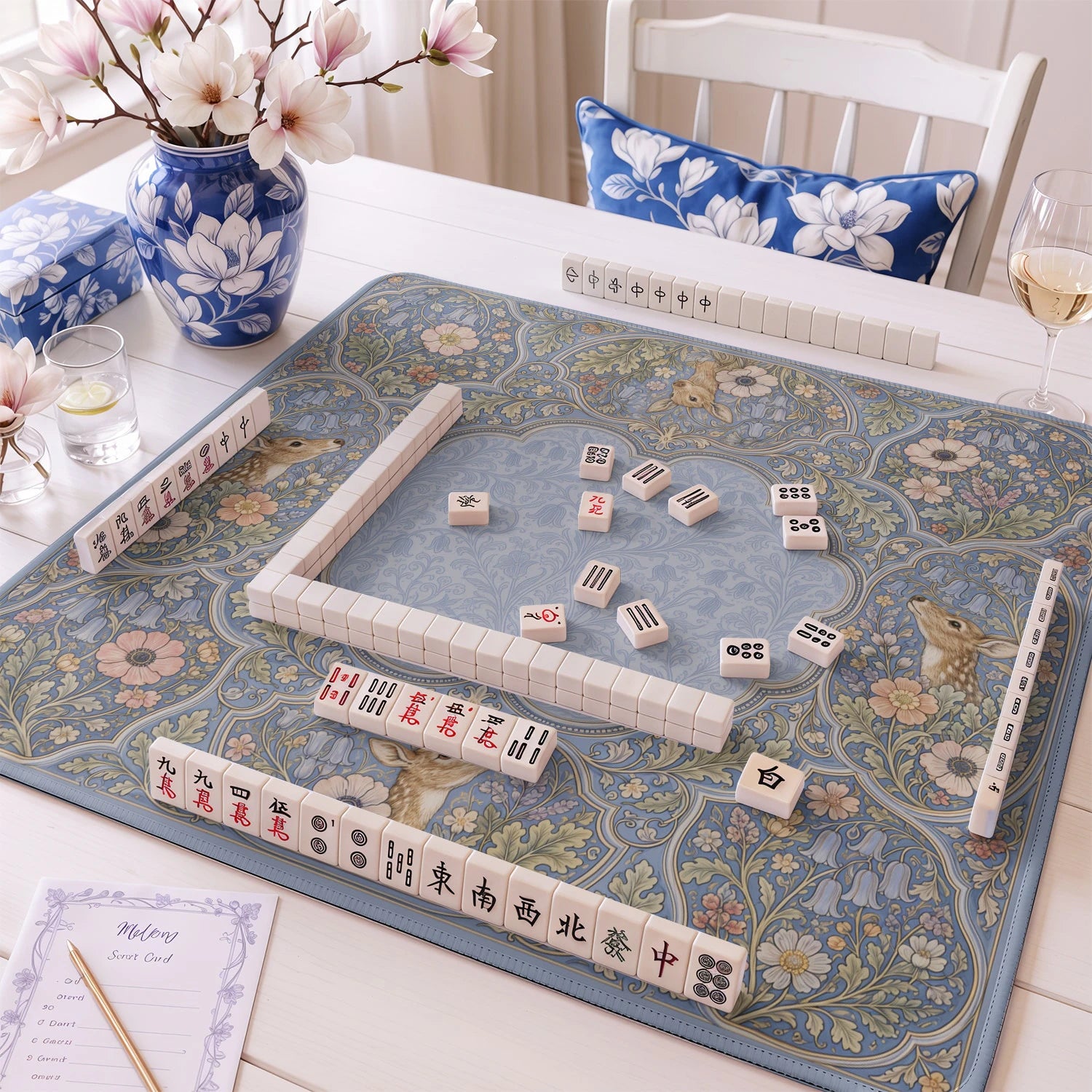 Bluebell Deer mahjong mat – M (60x60 cm) and L (81x81 cm) sizes