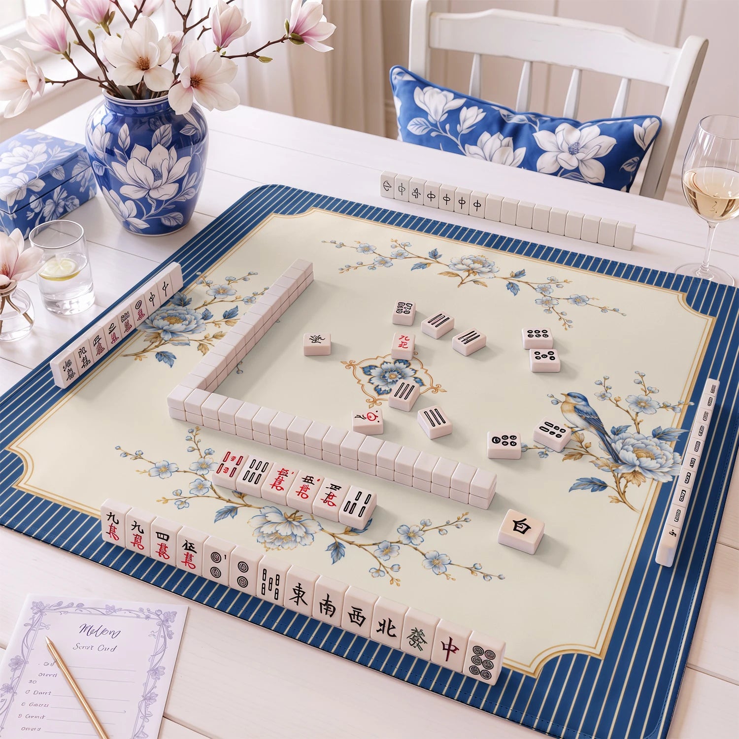 Bluebird Stripe mahjong mat – M (60x60 cm) and L (81x81 cm) sizes