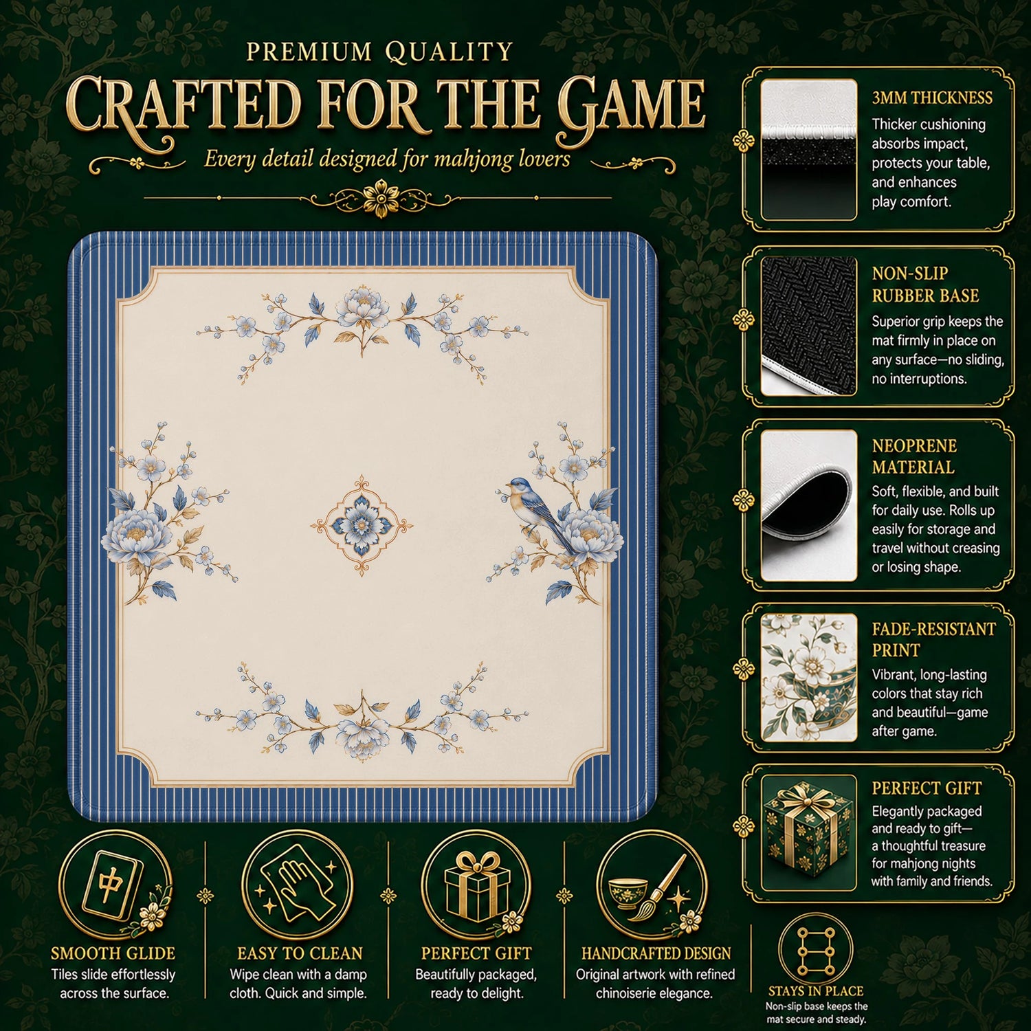 Bluebird Stripe Mahjong Mat – neoprene mah jongg table mat