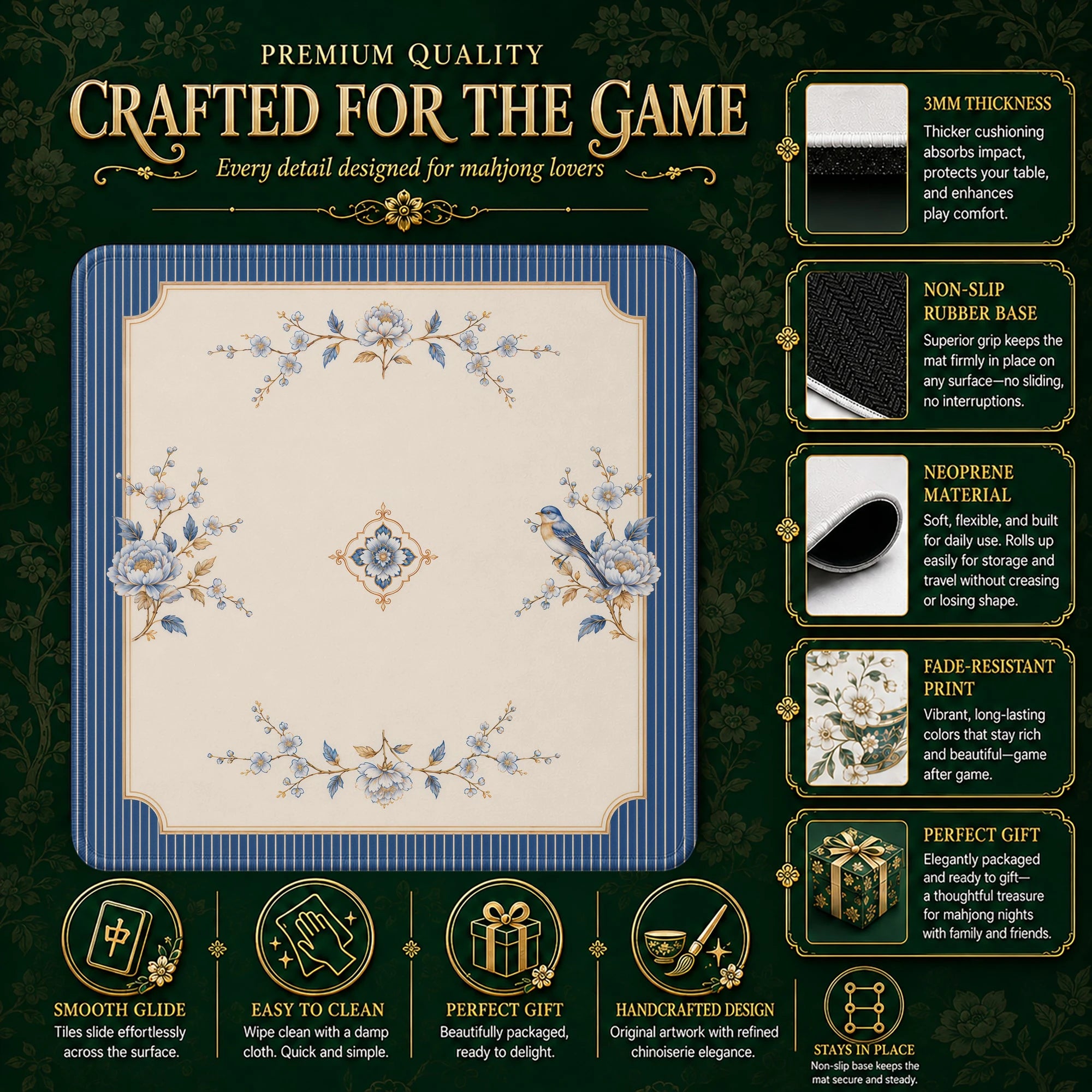 Bluebird Stripe Mahjong Mat – neoprene mah jongg table mat