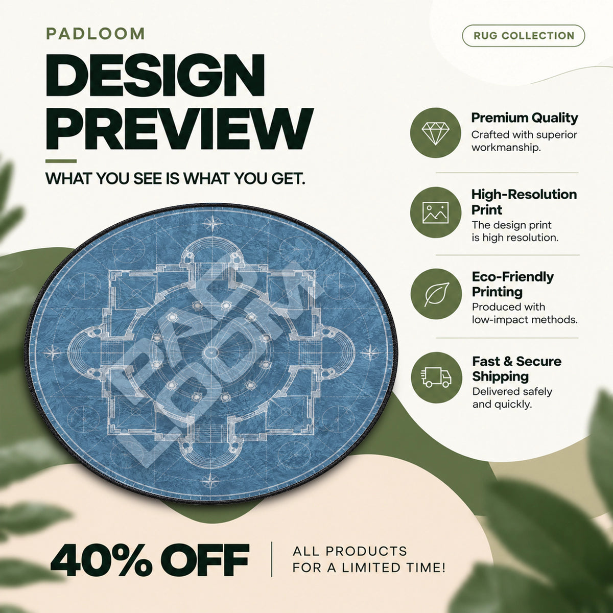 Blueprint Rotunda abstract round rug full design preview