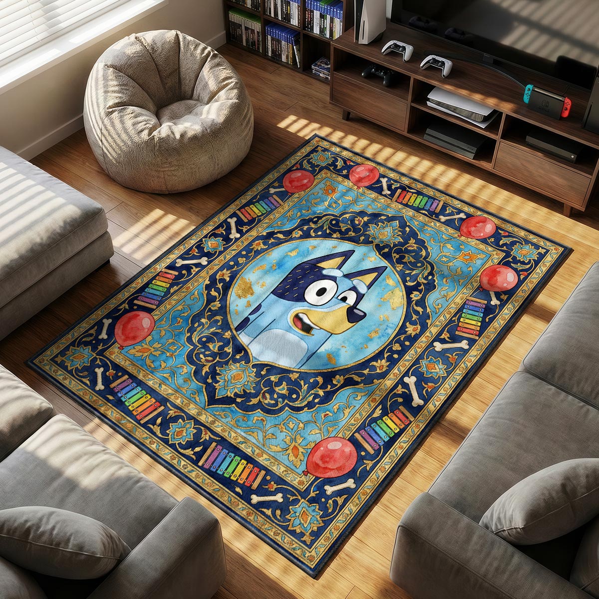 Bluey Balloon themed area rug for home decor fans