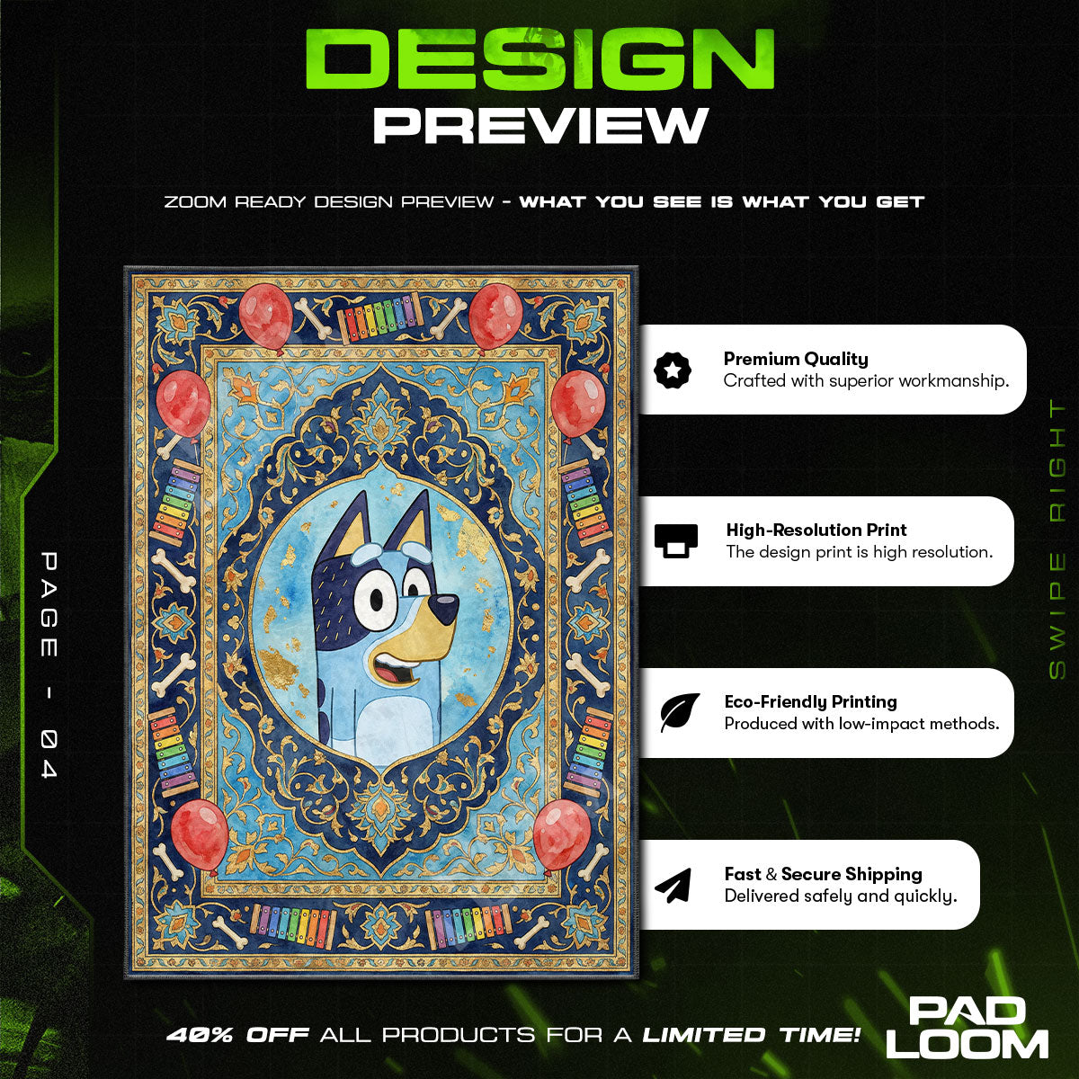 Floor character design printed on rug