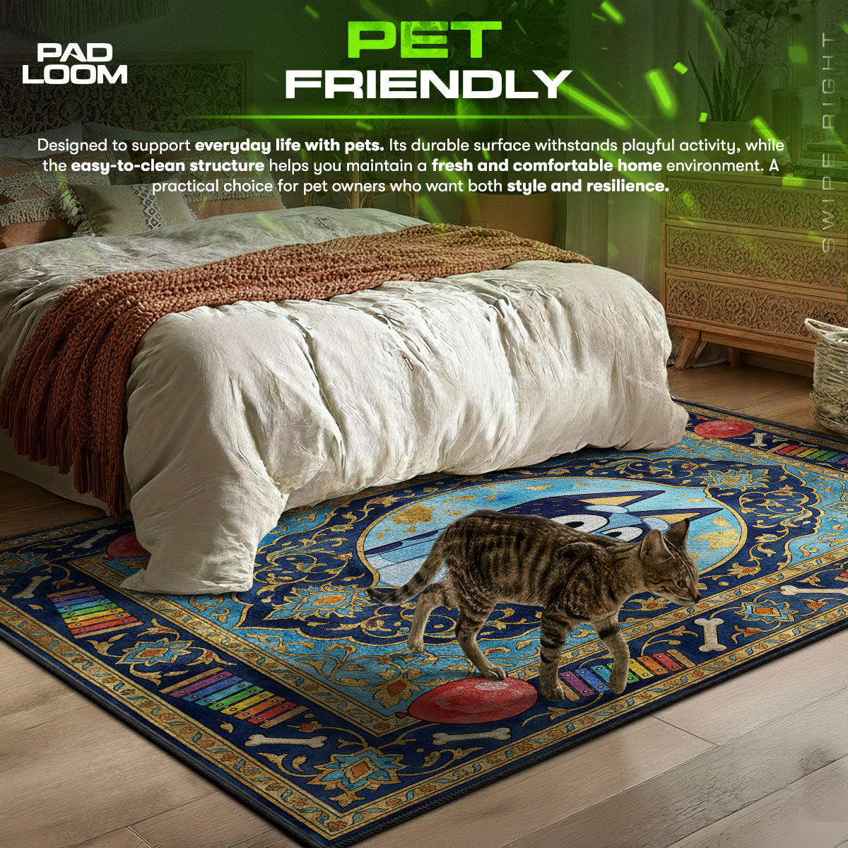 Detailed close-up of Bluey rug pattern