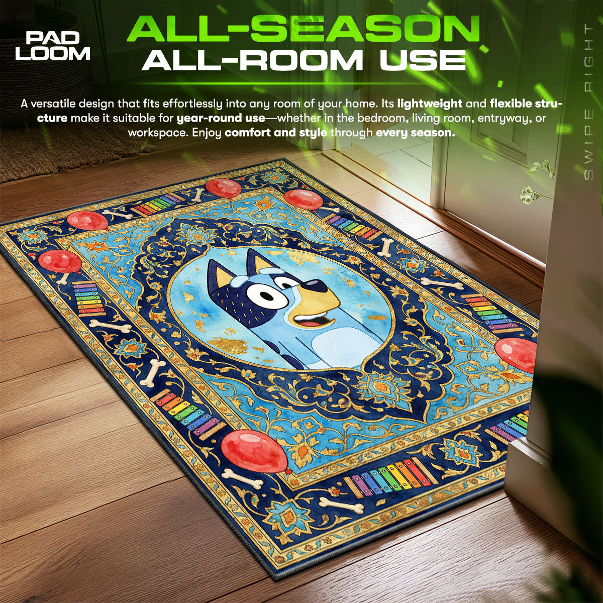 Bluey Balloon Play Kids Floor fan rug — premium quality print