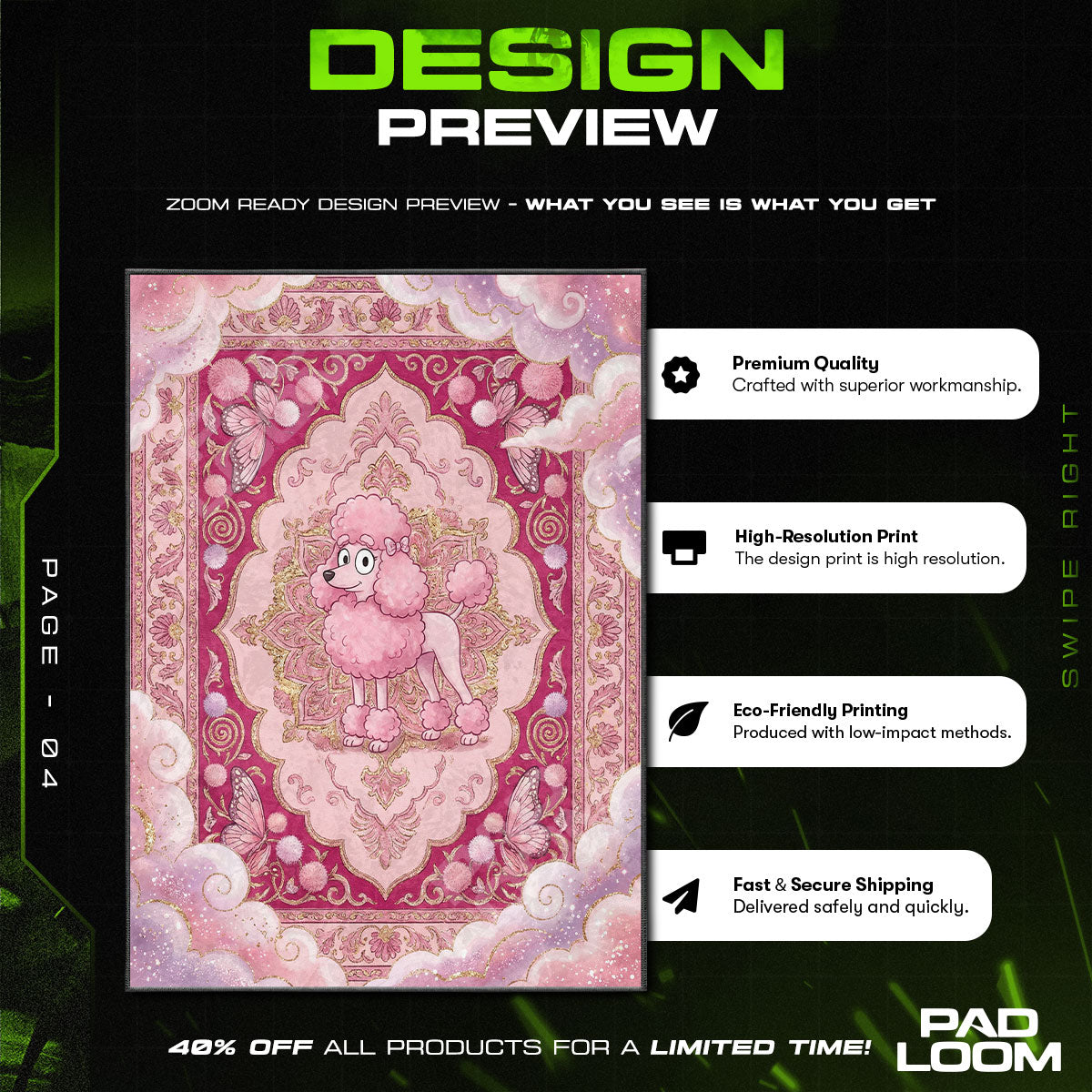 Floor character design printed on rug