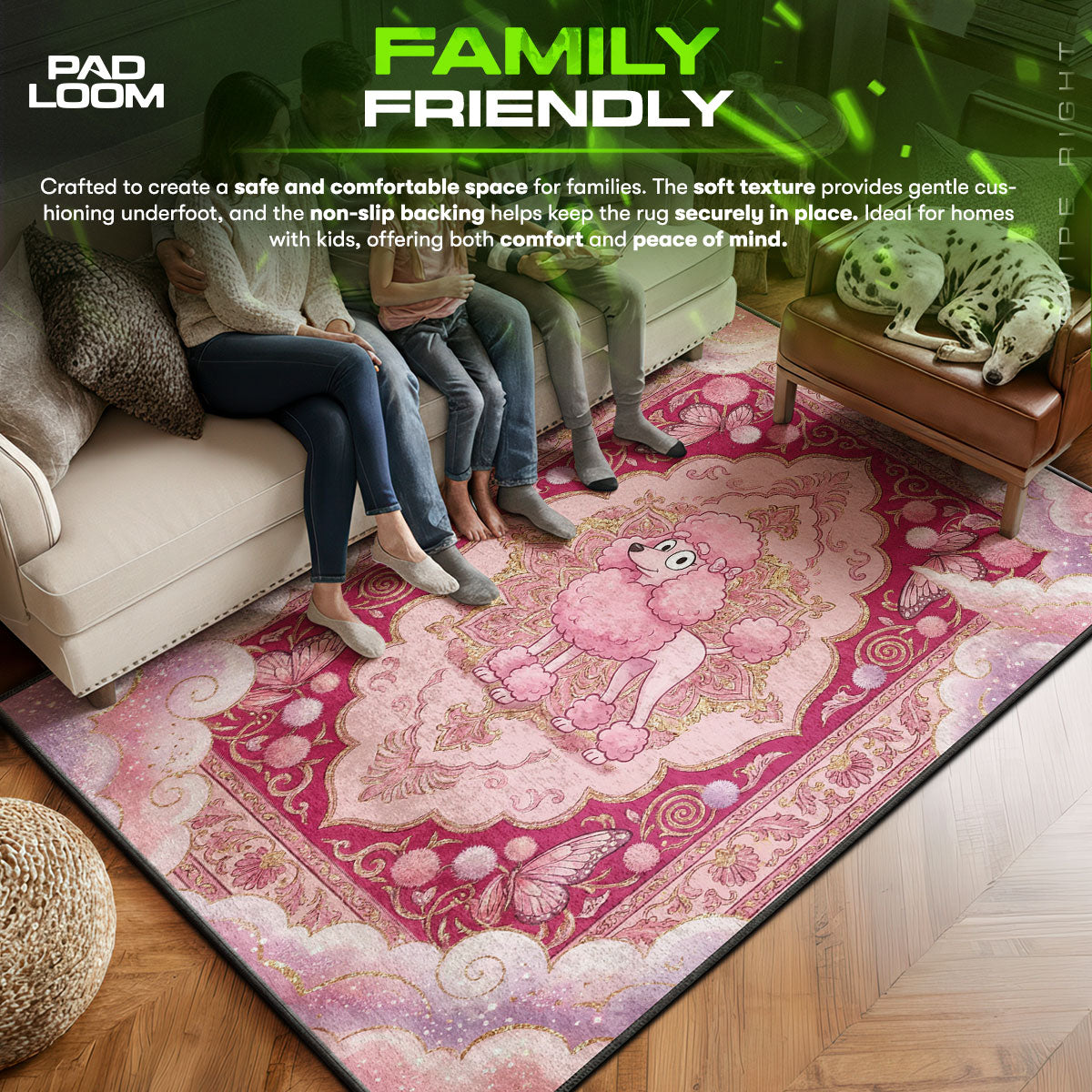 Bluey area rug showing full home decor artwork