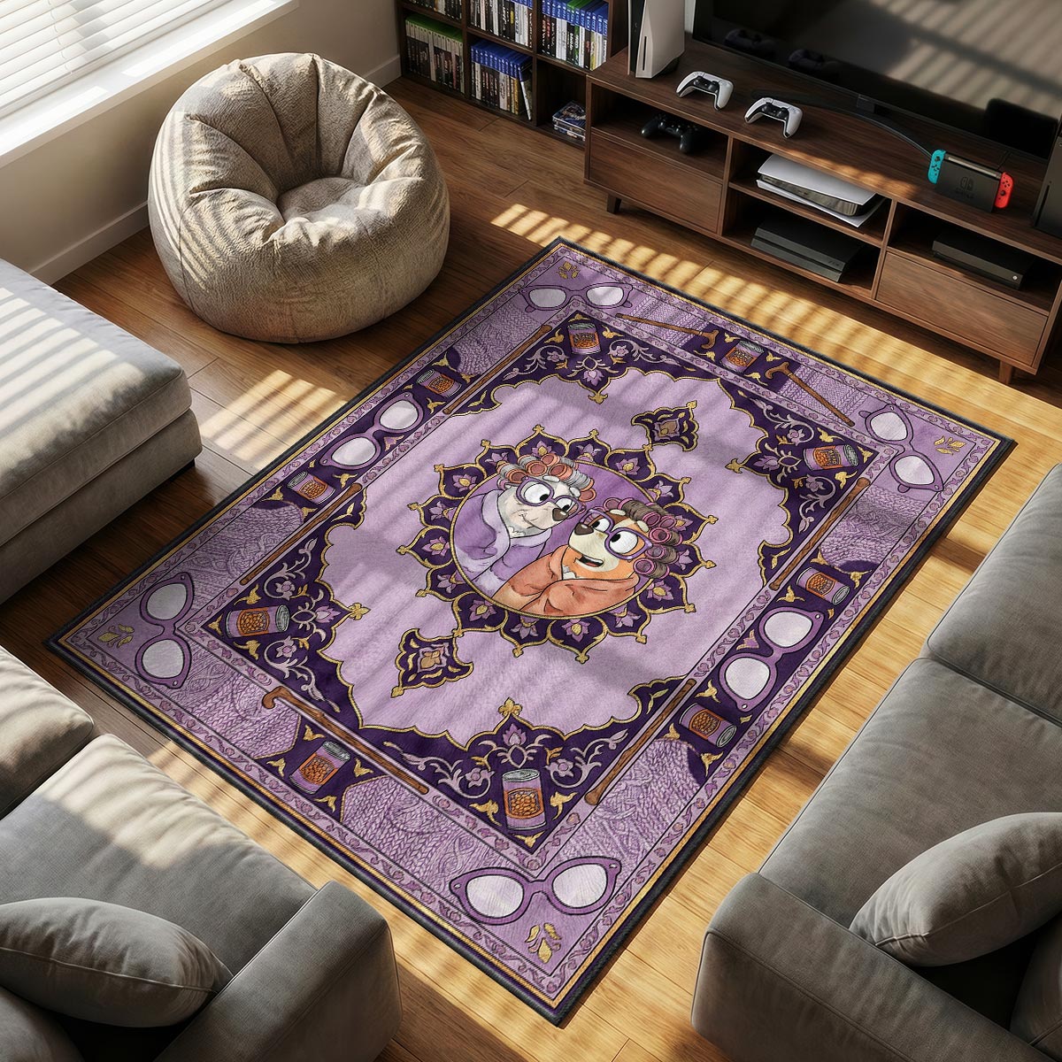 Bluey Grannies themed area rug for home decor fans