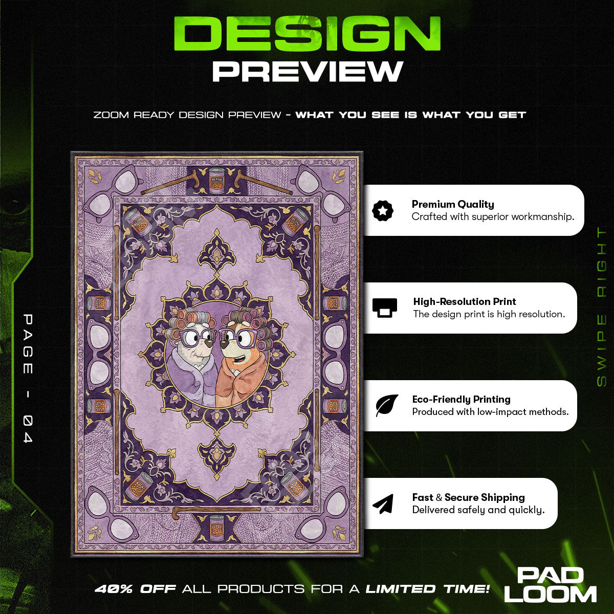 Floor character design printed on rug