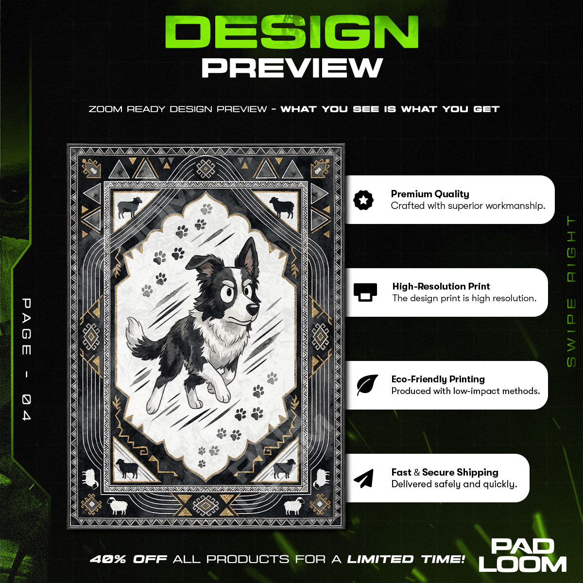 Floor character design printed on rug