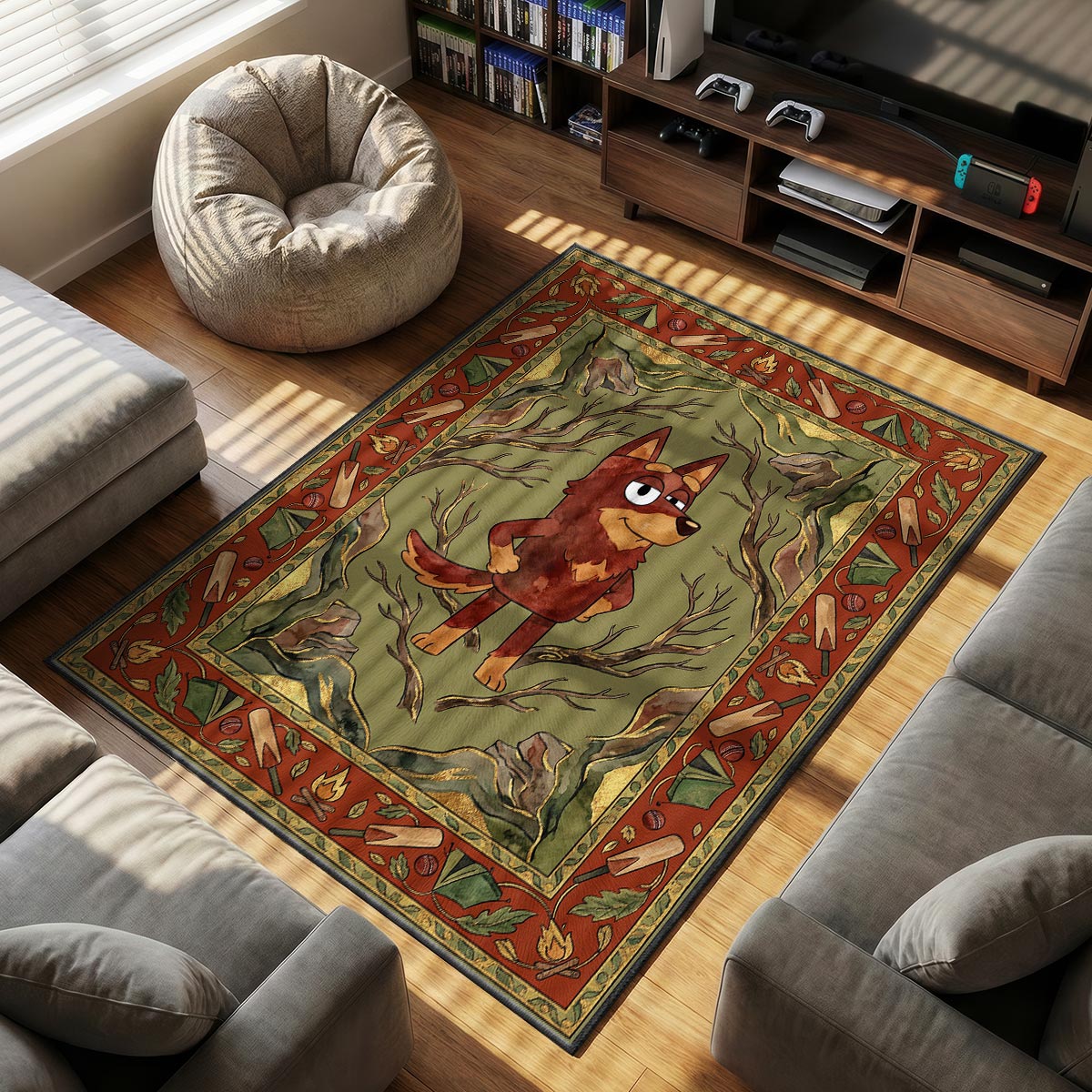 Bluey Rusty themed area rug for home decor fans