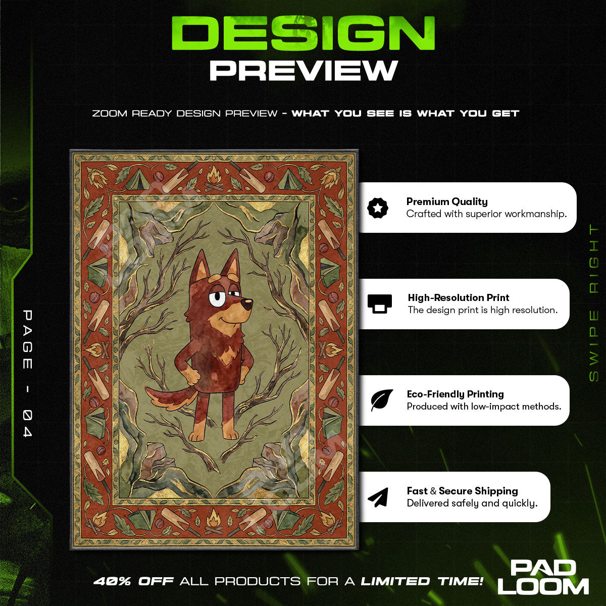 Floor character design printed on rug