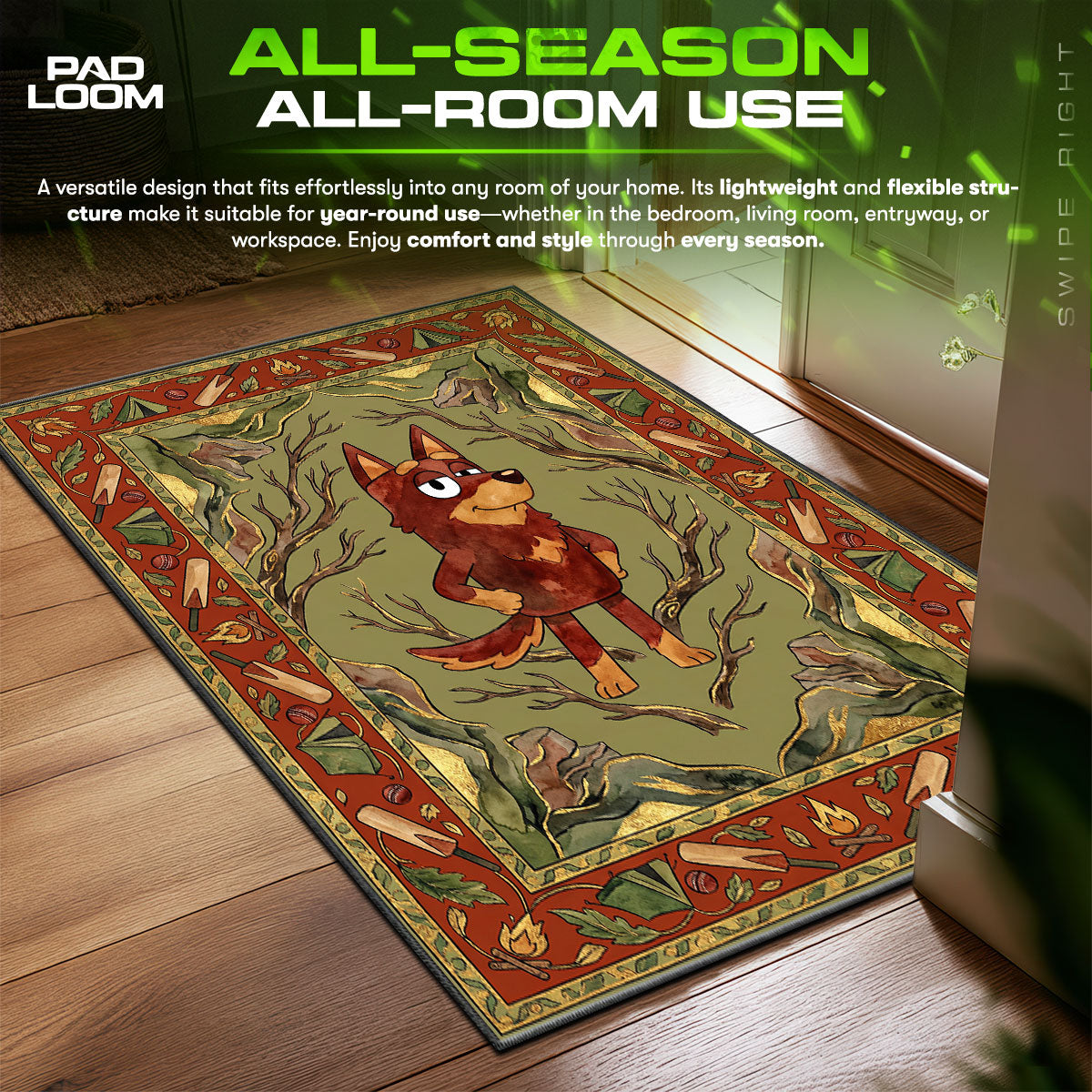 Bluey Rusty Camping Kids Floor fan rug — premium quality print