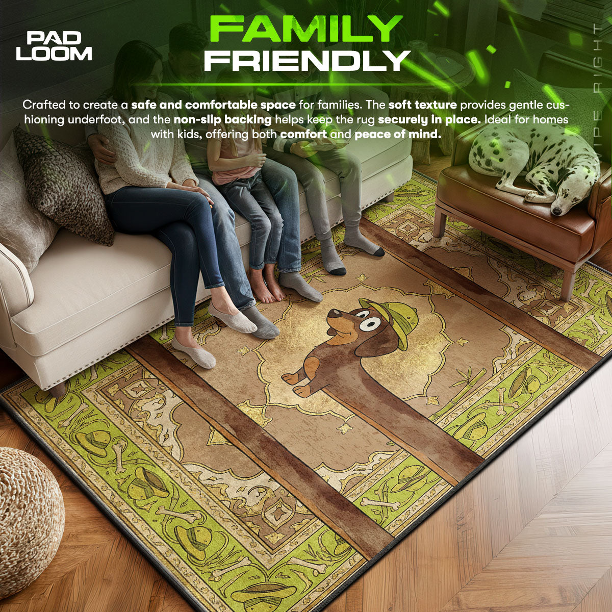 Bluey area rug showing full home decor artwork
