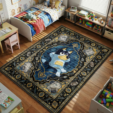 Bluey sports football newspaper blue kids bedroom area rug
