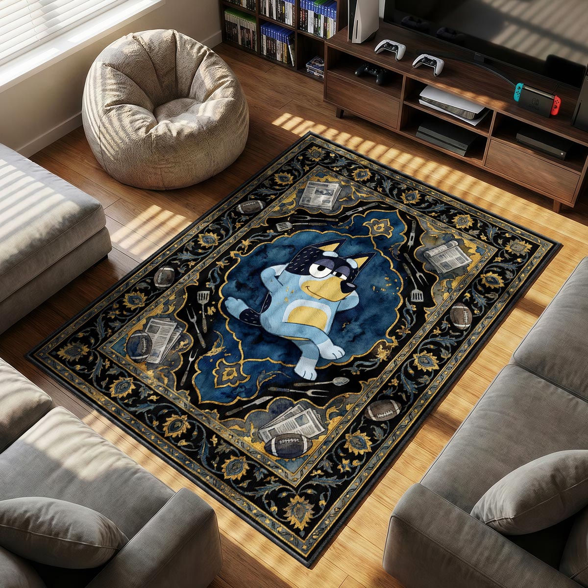 Bluey Sports themed area rug for home decor fans