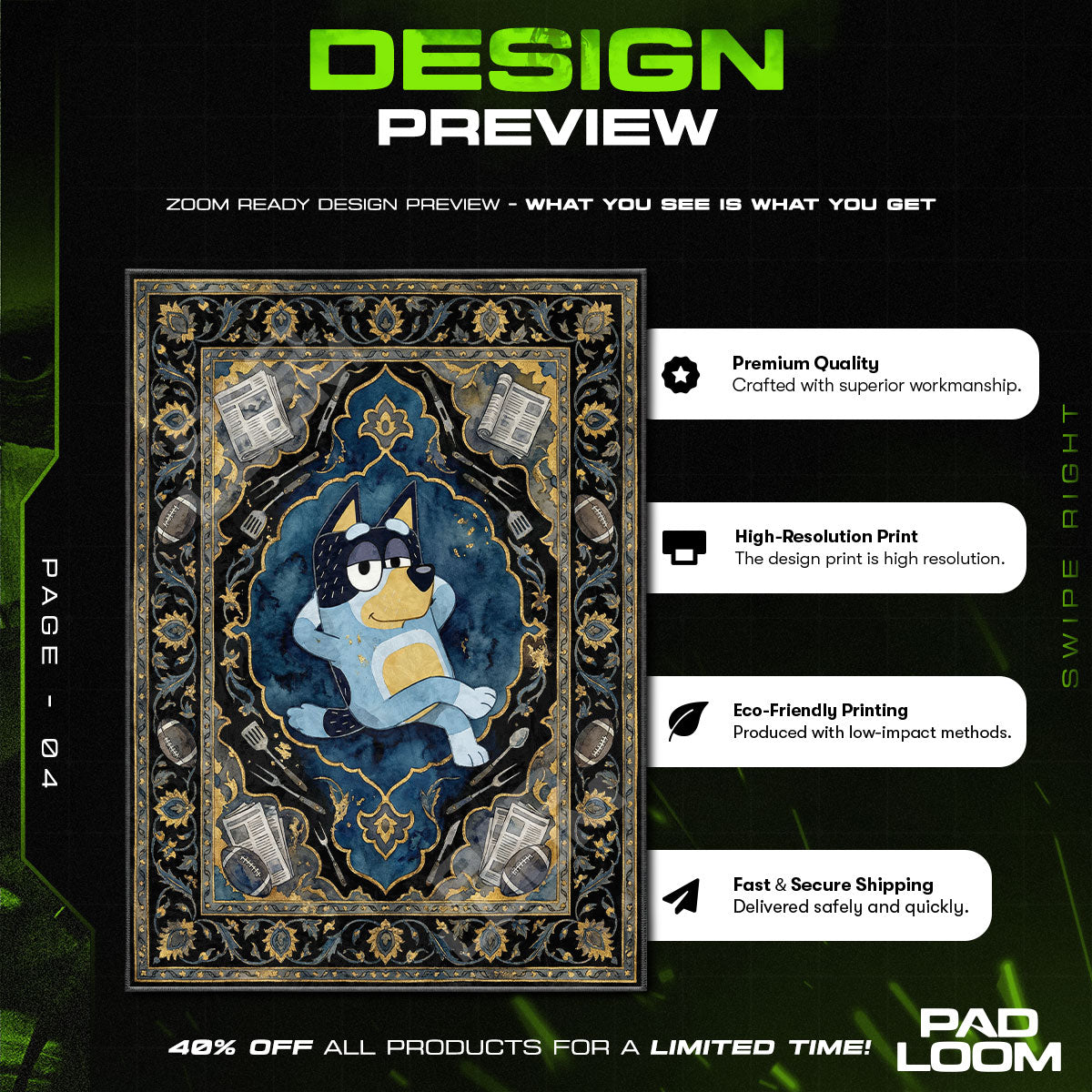 Floor character design printed on rug