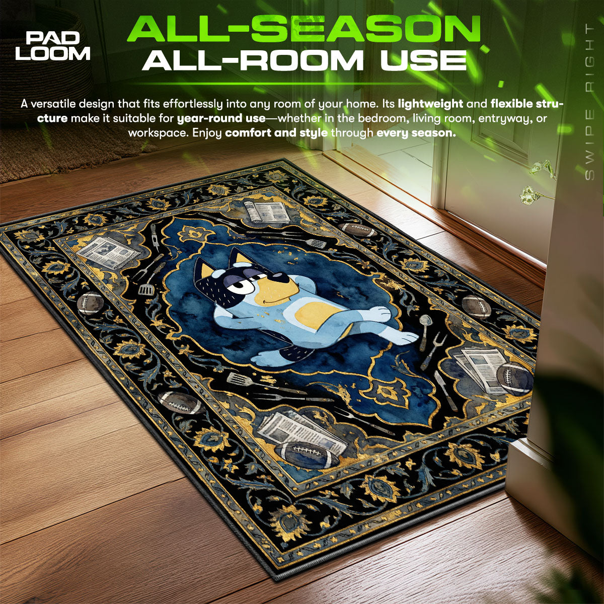 Bluey Sports Play Kids Floor fan rug — premium quality print